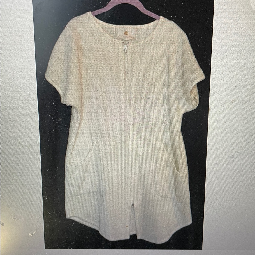 VTG Stan Herman Robe Short Chenille White Robe Beach Zip Front Pockets XL